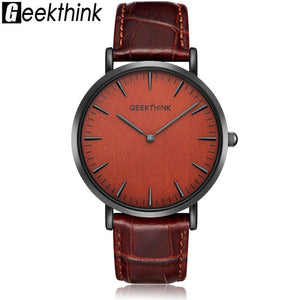 Minimalist man quartz-watch genuine leather