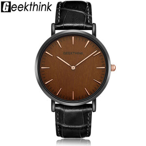 Minimalist man quartz-watch genuine leather