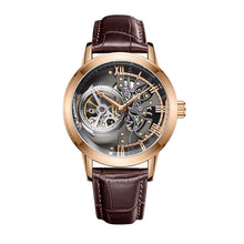 Load image into Gallery viewer, OBLVLO Mens Skeleton Calfskin Leather WristWatch