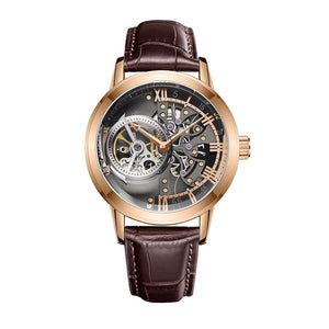 OBLVLO Mens Skeleton Calfskin Leather WristWatch