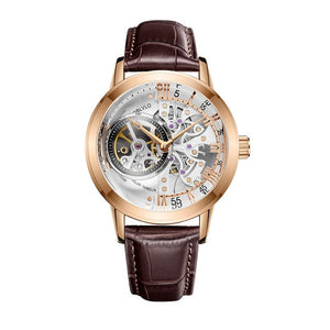 OBLVLO Mens Skeleton Calfskin Leather WristWatch