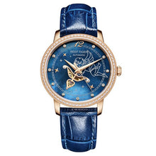 Load image into Gallery viewer, Reef Tiger/RT Blue Women Diamonds Leather strap WristWatch
