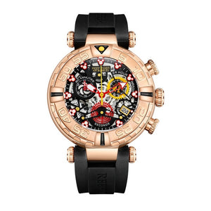 Reef Tiger/RT Mens Sport Rose Gold Skeleton WristWatch