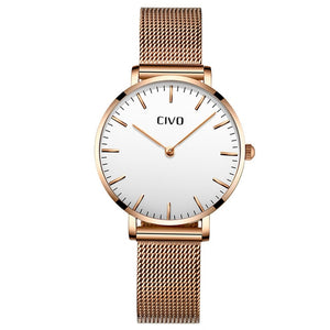 CIVO Fashion Luxury Women Gold Steel WristWatch