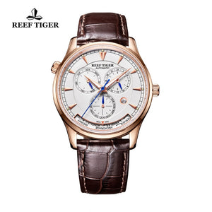 Reef Tiger Men Brown Leather Strap WristWatch