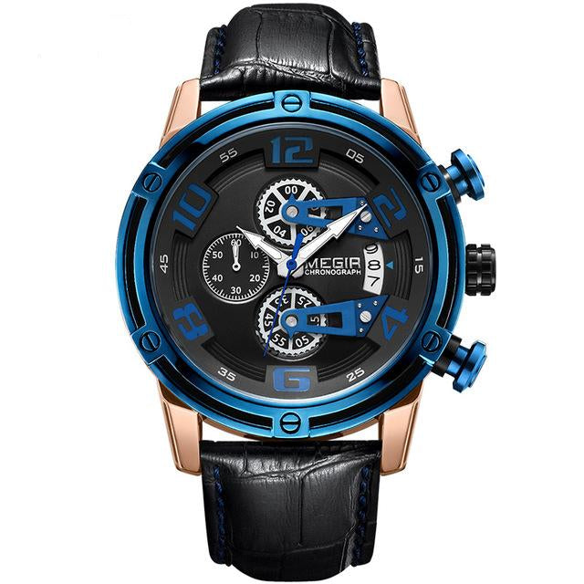 Megir Men's Leather Sports WristWatch